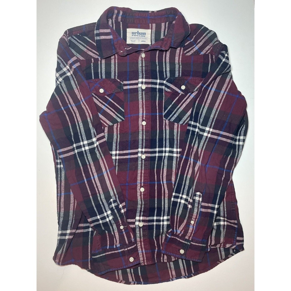 URBAN PIPELINE FLANNEL Red Black White Plaid 100% Cotton Flannel - MENS LARGE